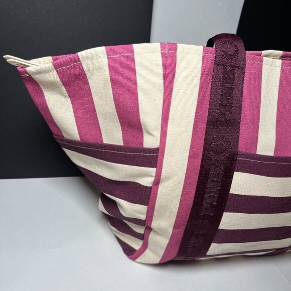 Victoria Secret Pink Weekender Tote Bag Logo Beach Gym Pool Travel Bag Zipper - Picture 5 of 14